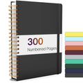 Black hardcover spiral journal notebook with lined, 300 numbered pages