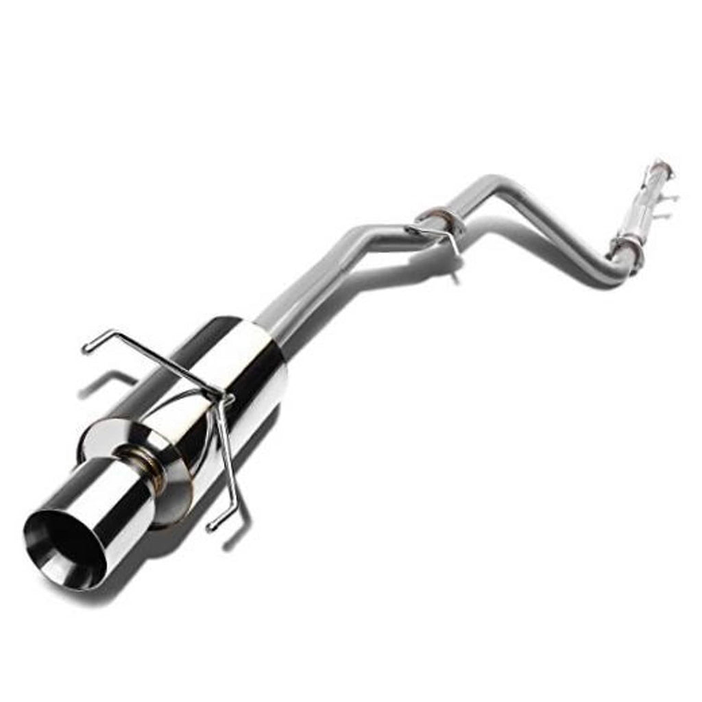 Stainless muffler with black double-walled exhaust tip and curved cat-back pipes