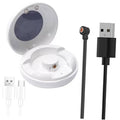 White magnetic smart ring charging case with open lid and included charging cable set