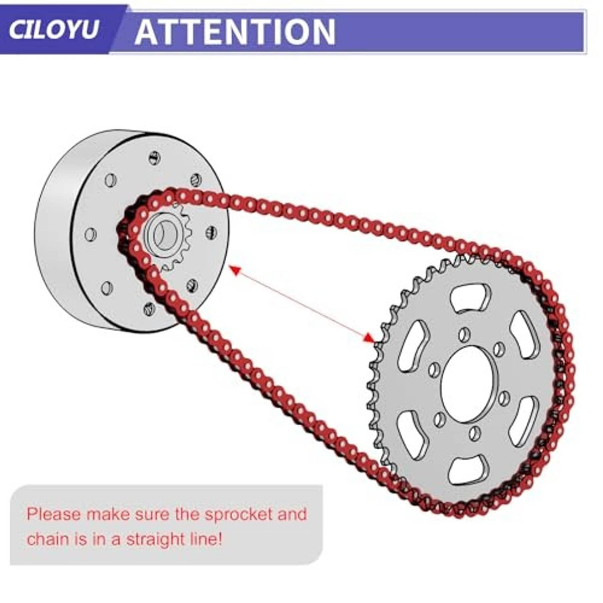 Red roller chain alignment guide showing chain path on sprocket