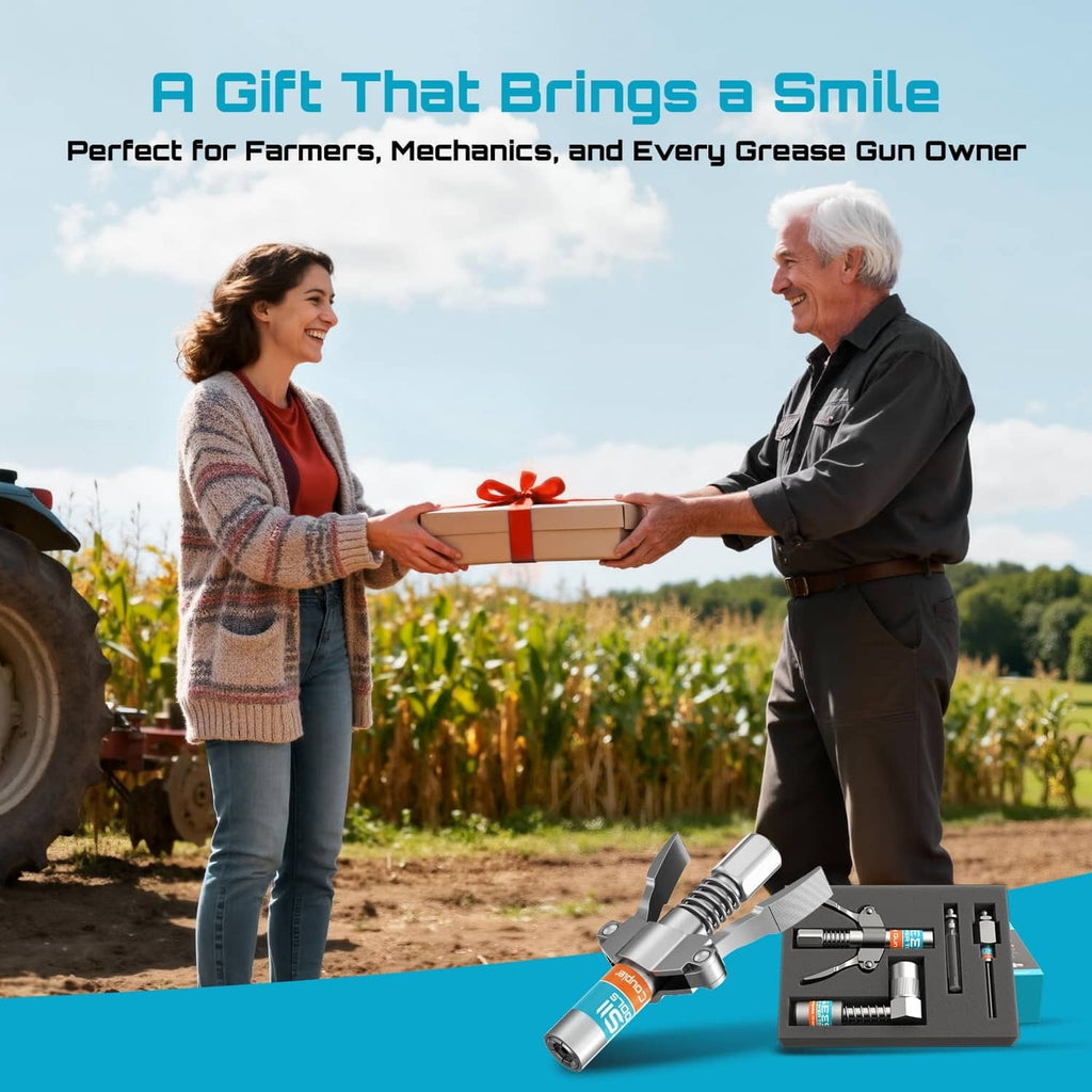 Grease gun accessory kit gift set with coupler, flexible hose, and needle tips