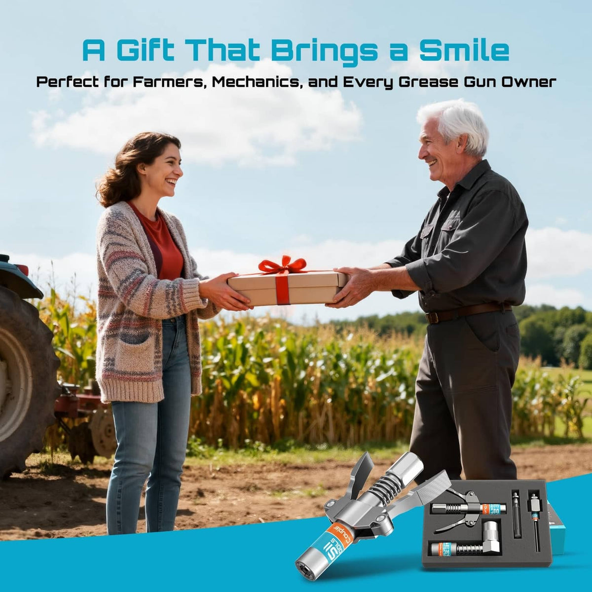 Grease gun accessory kit gift set with coupler, flexible hose, and needle tips