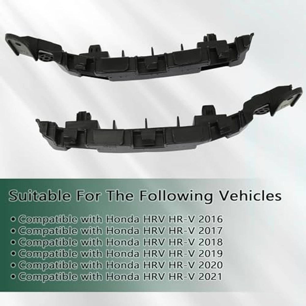 Two black bumper retainer brackets with front clip teeth and side mounting tabs