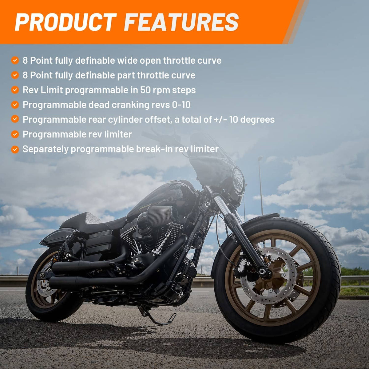 Single-fire ignition kit installed on a black motorcycle with control module and wiring visible