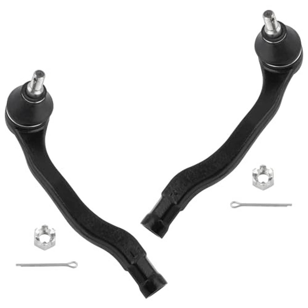 Curved tie rod end with black arm and silver ball joint, plus hex nut and cotter pin