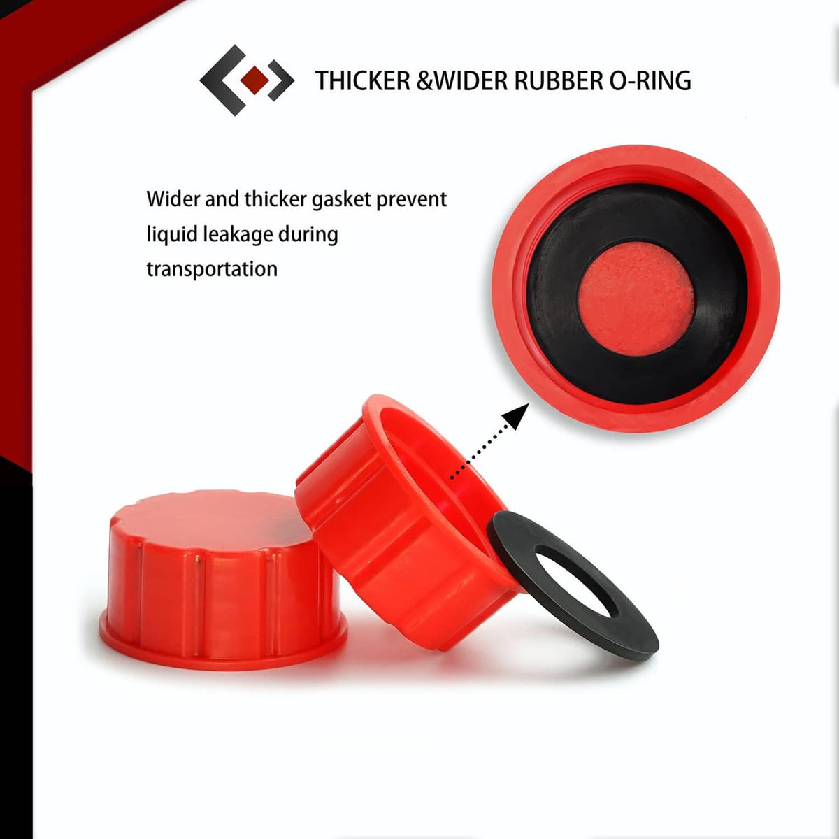 Red gas can replacement cap with thick rubber O-ring and black gasket seal