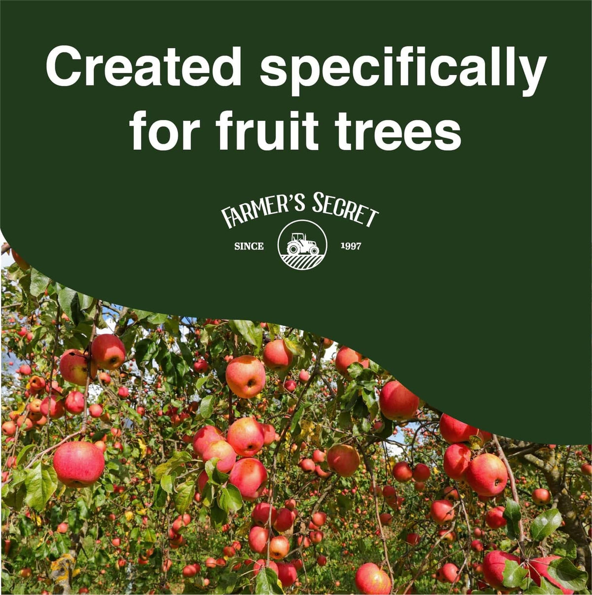 Fruit tree booster fertilizer label panel stating created specifically for fruit trees