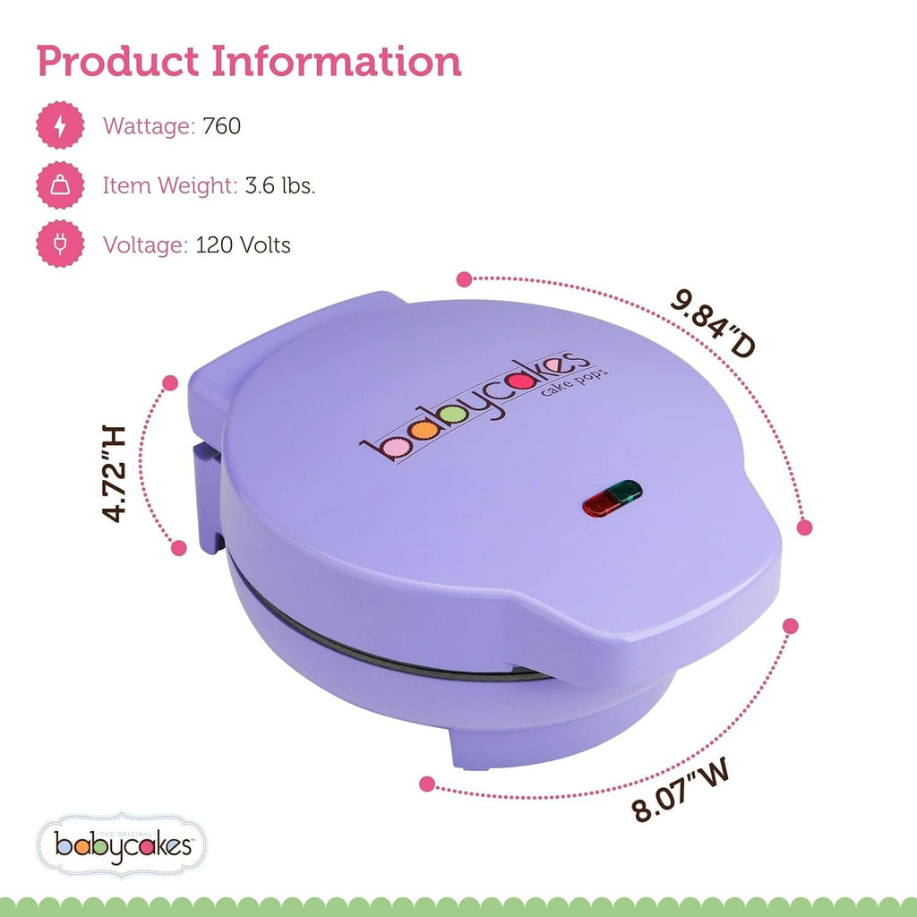 Lavender cake pop maker with open lid and round nonstick cavities