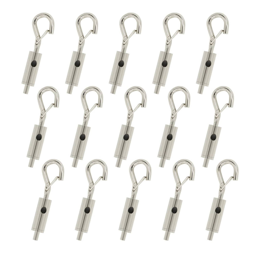 Hook and eye turnbuckle tensioner set with metal loop hooks and gray cylinders
