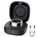 Black wireless smart ring charger case with metallic ring dock and charging cable