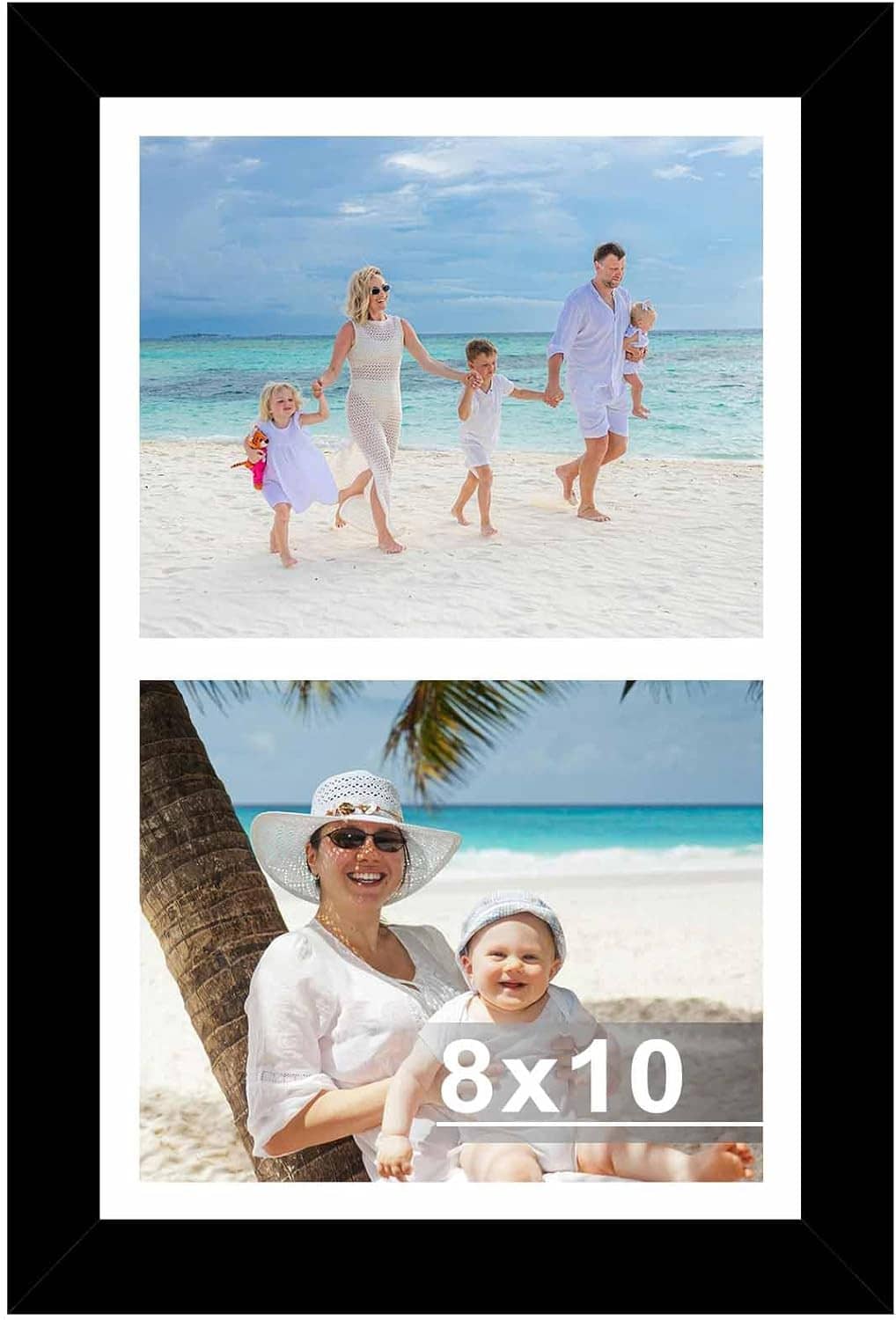 Double picture frame with black border, two 8x10 openings