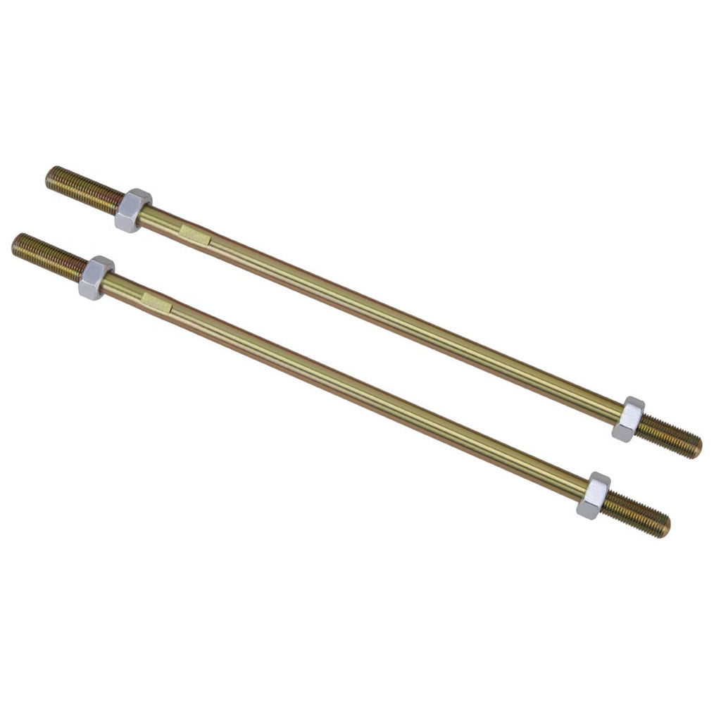 Two long threaded tie rods with ball-joint ends and mounting nuts