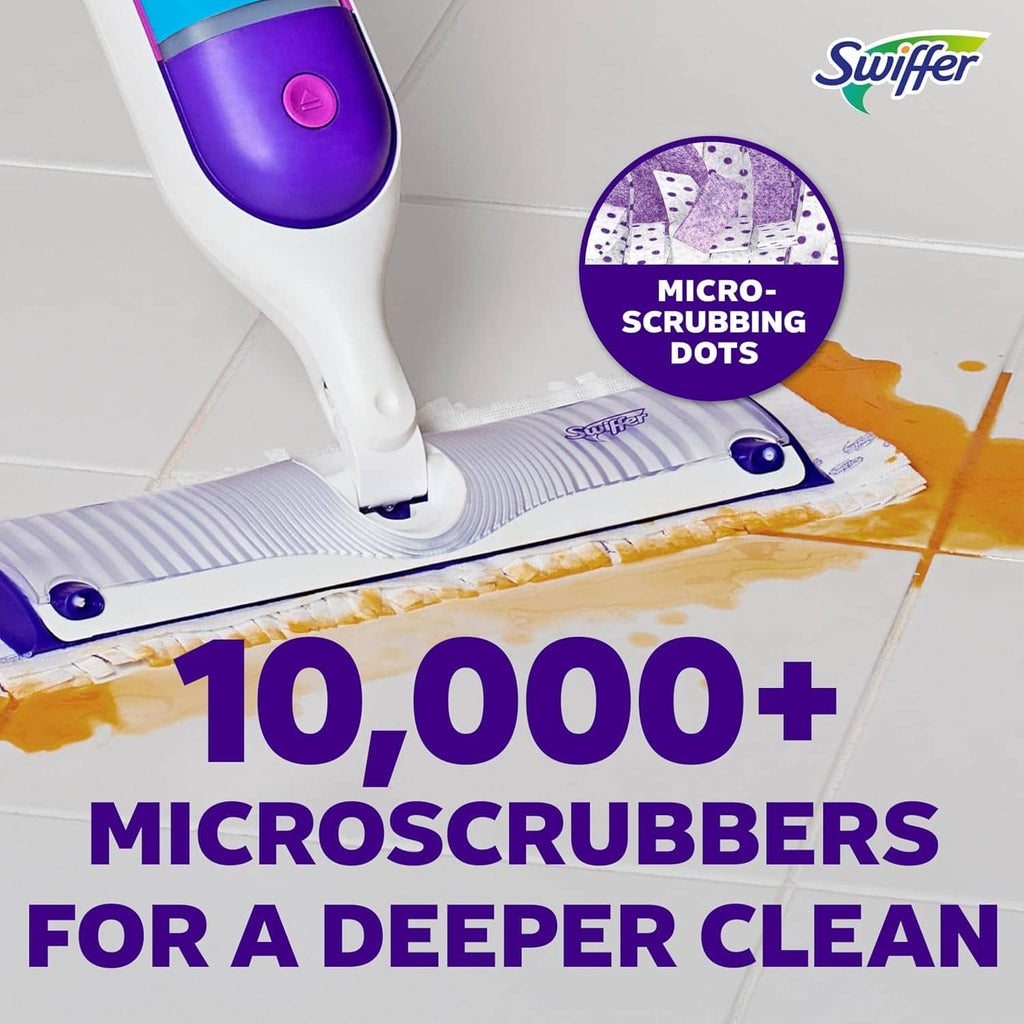 Swiffer Power Mop floor pad with micro-scrubbing dots and purple mop head