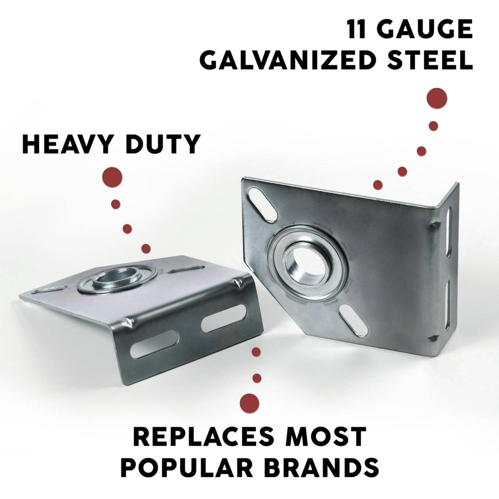 Galvanized steel garage door spring center bearing brackets with circular bearing inserts