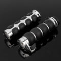 1-inch handlebar hand grips pair, black rubber pads with chrome end caps and bands