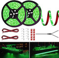 Green LED strip light kit with two reels, flexible cuttable strip and red/black leads
