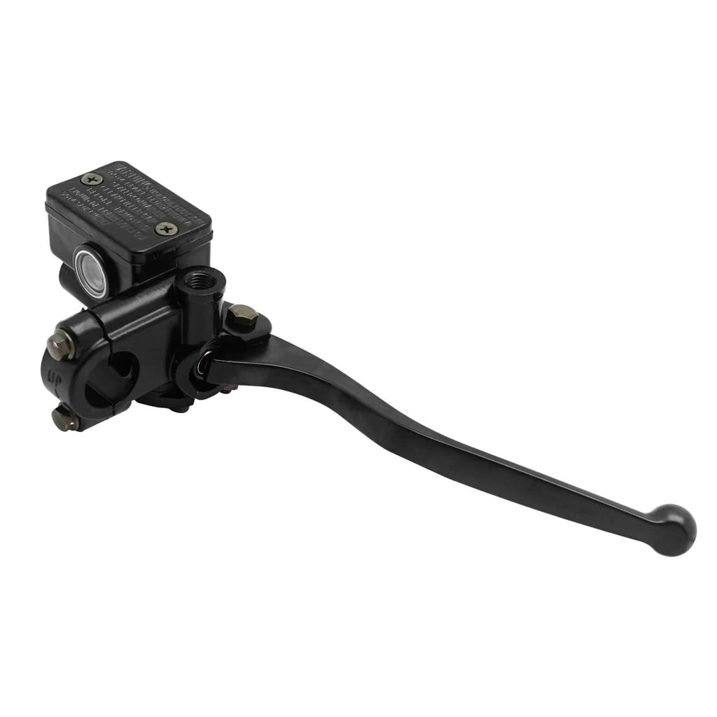 Black front brake master cylinder assembly with long lever and mounting bolts