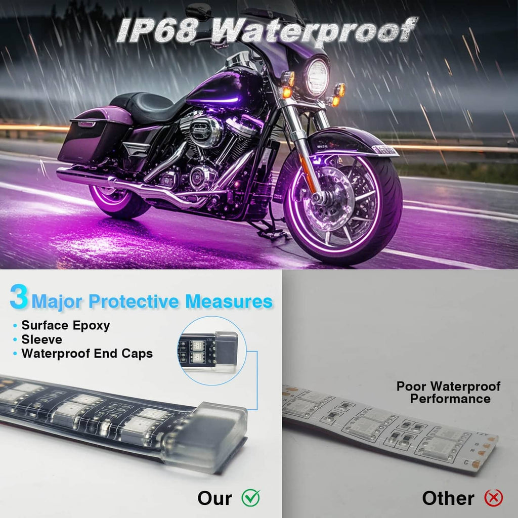 IP68 waterproof motorcycle LED light strips with sealed end caps