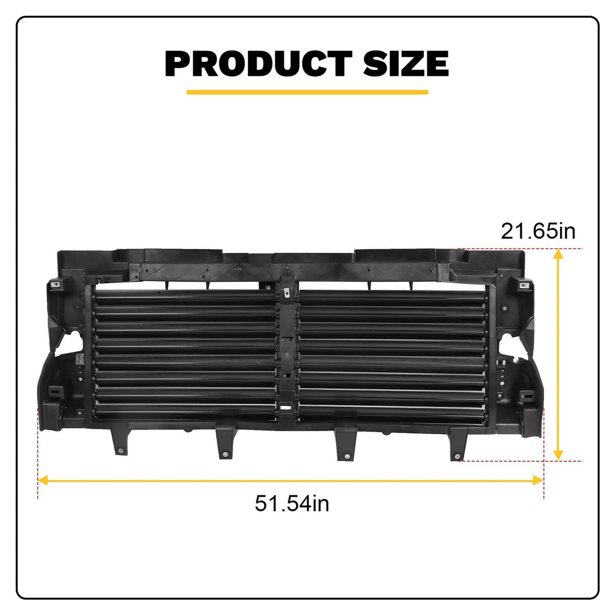 Front active air grille shutter assembly, black slat grille with side mounting tabs