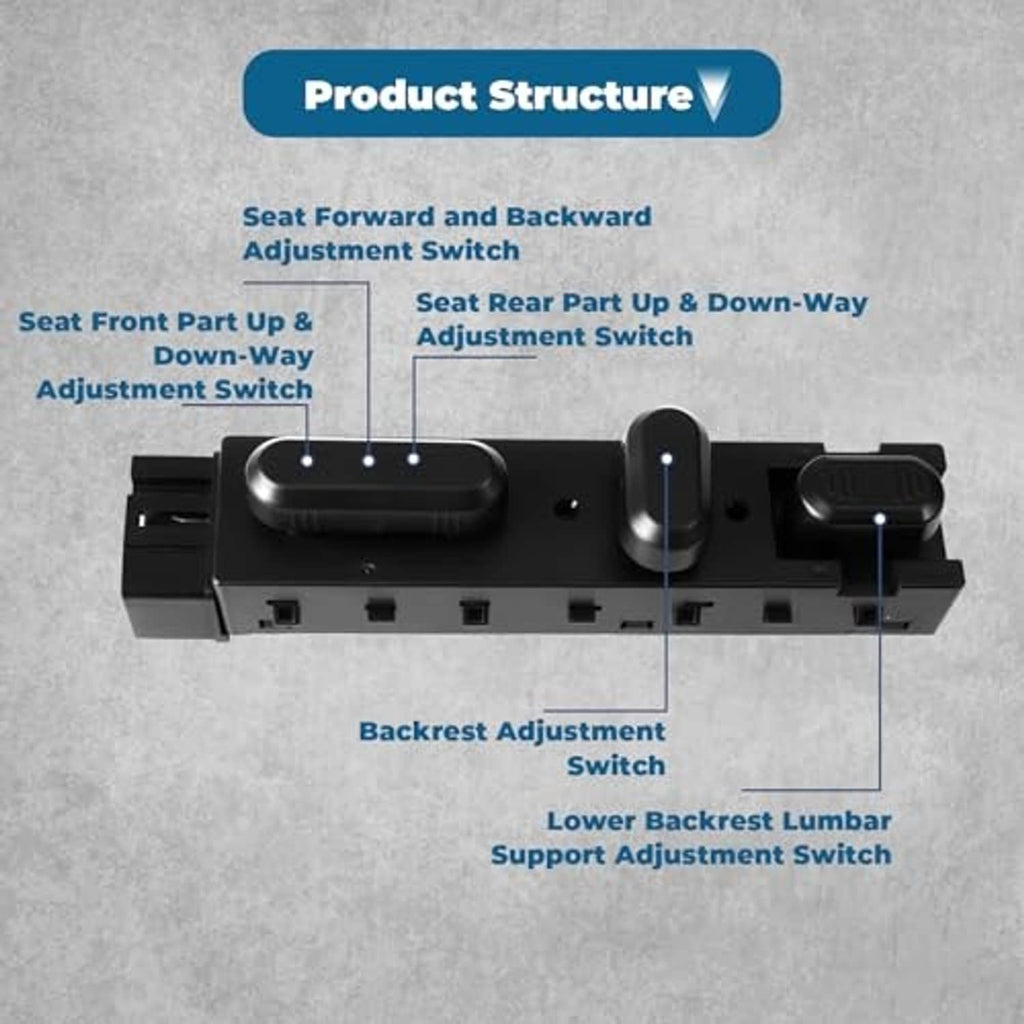 Power seat control switch module with adjustment switches and rear lumbar control
