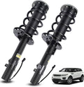 Pair of front shock absorber struts with black coil springs and mounting plates