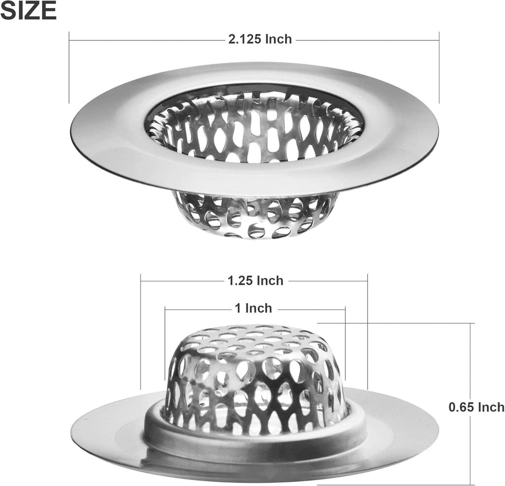 Round stainless sink strainer with perforated basket and 2.125 in top diameter