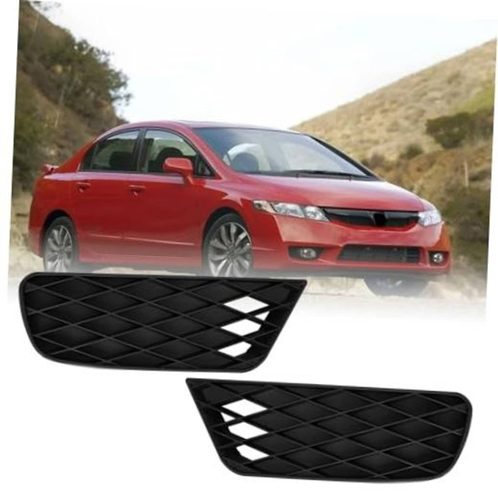 Pair of black front fog light bezel covers with diamond mesh grille insert pattern.