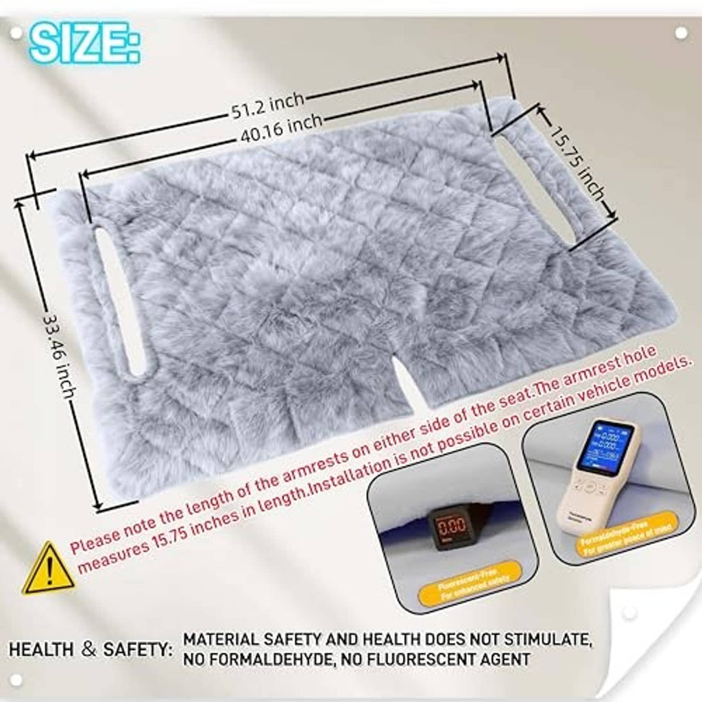 Light gray quilted plush golf cart seat cover blanket with armrest openings