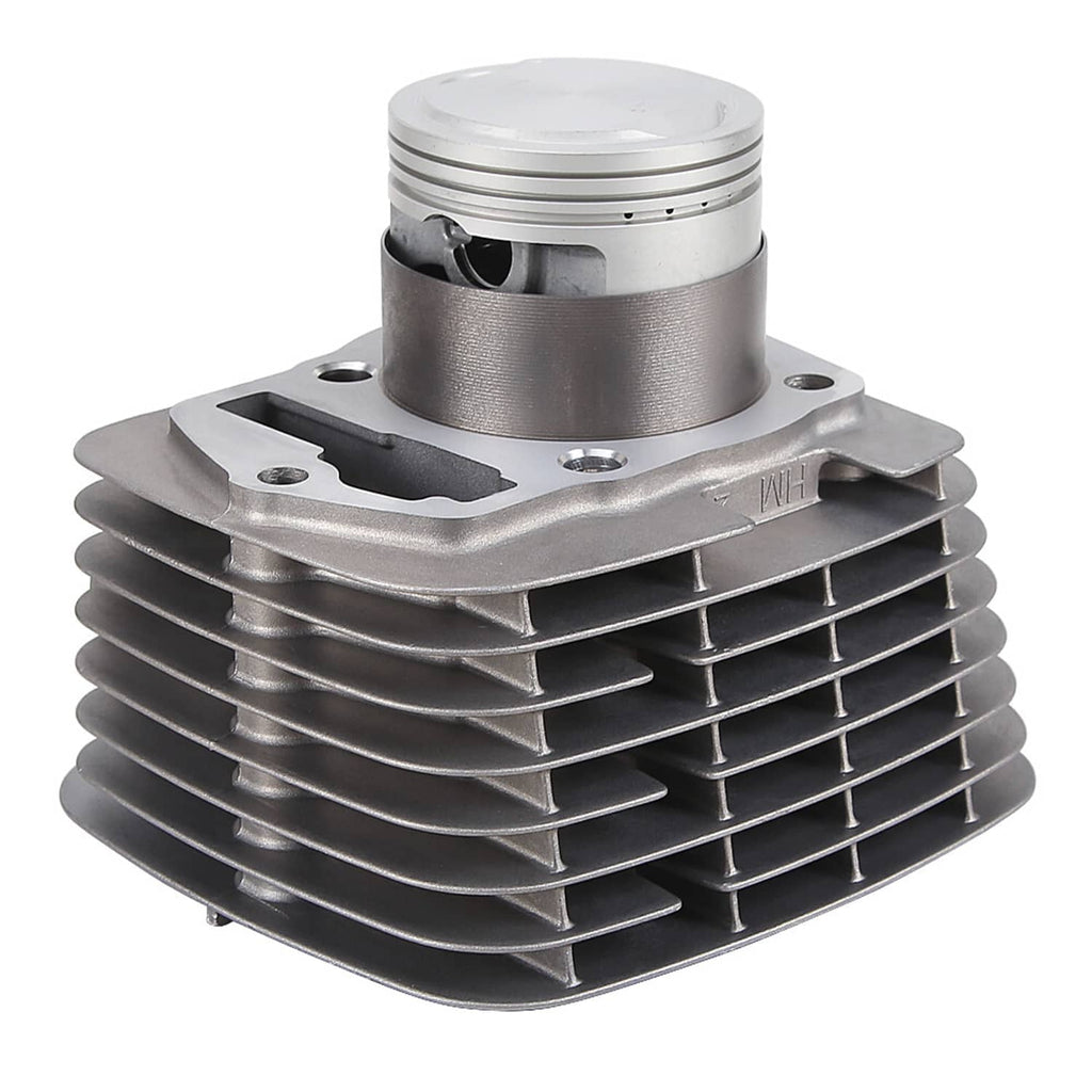 Gray cylinder and piston assembly with cooling fins and intake port