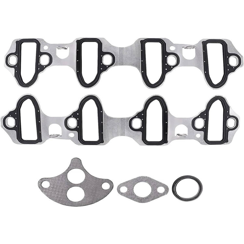 Intake manifold gasket set with black rubber gaskets and metal sealing plates