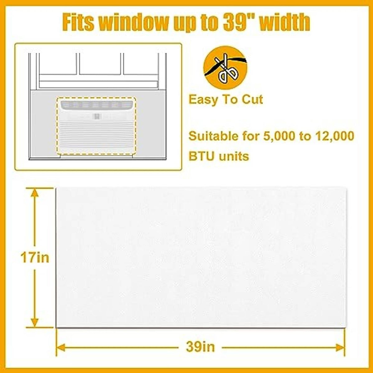 White cut-to-fit AC foam side panel, 39 in by 17 in