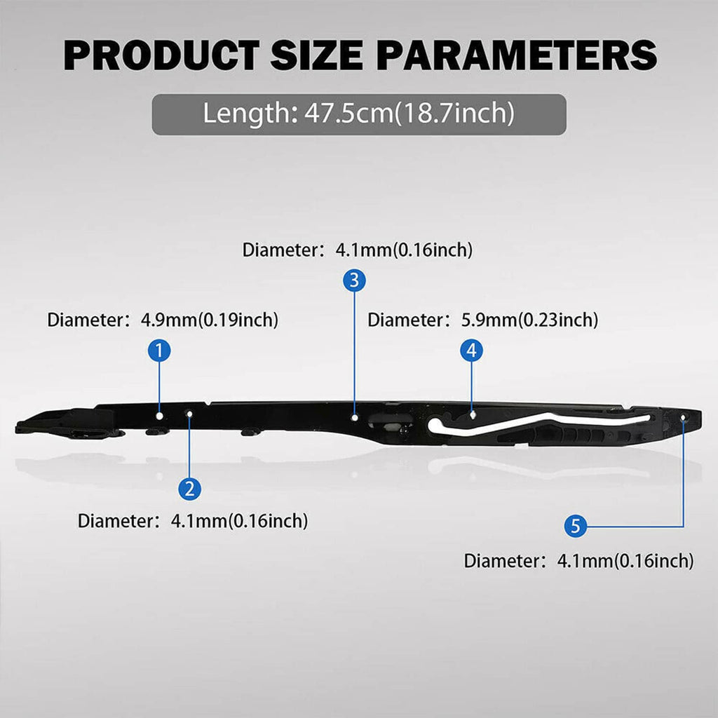 Black sunroof guide rail showing length and diameter measurement callouts