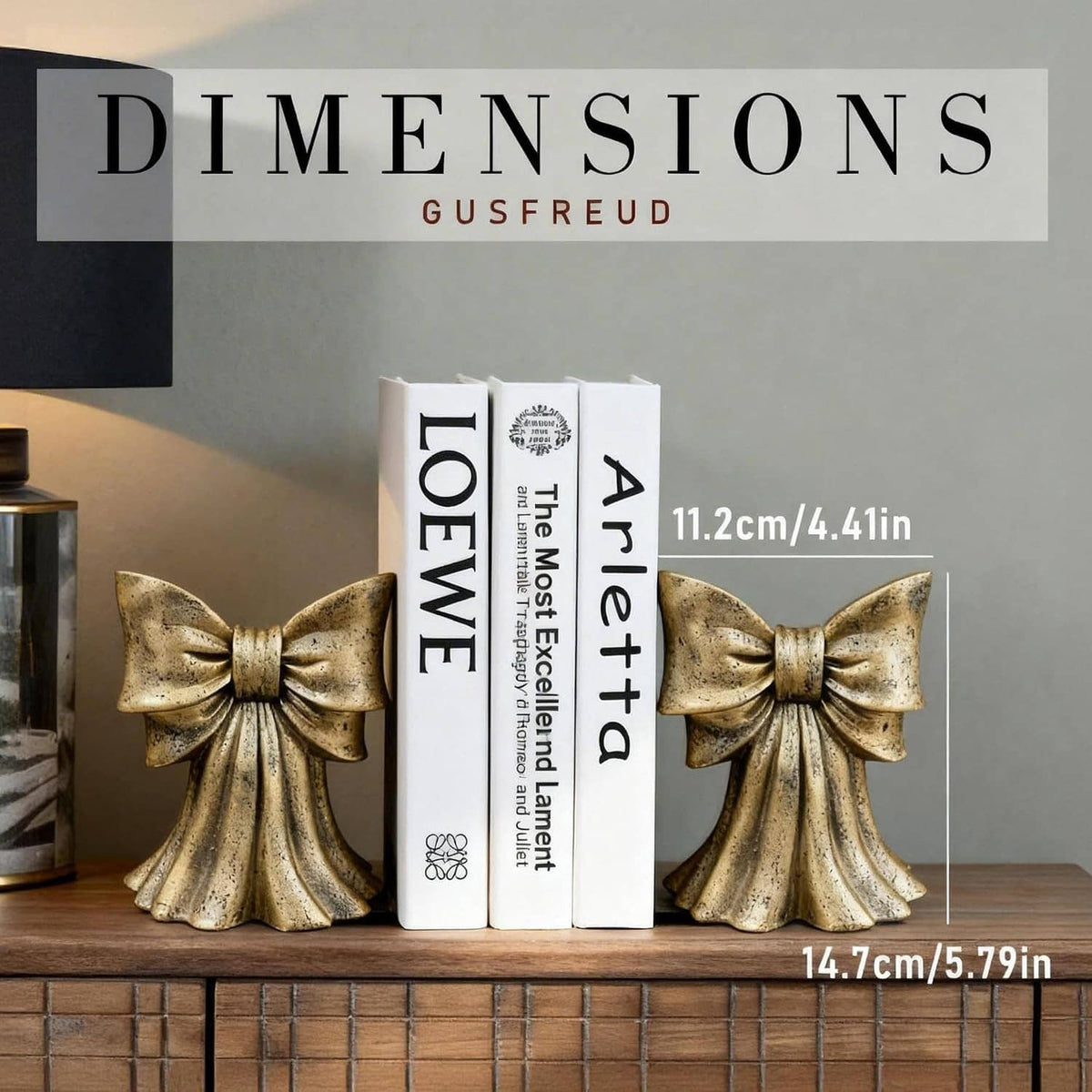 Pair of gold bow bookends set of 2 with decorative ribbon-style bows