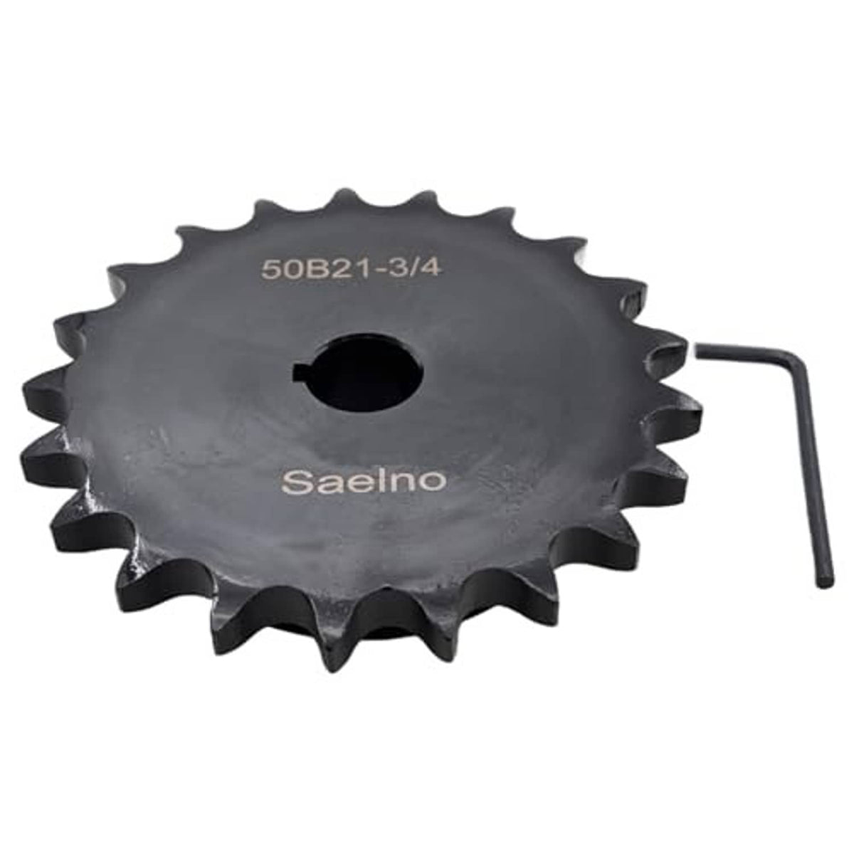 Roller chain sprocket with 3/4 in bore and 21 teeth, dark finish, handle attached