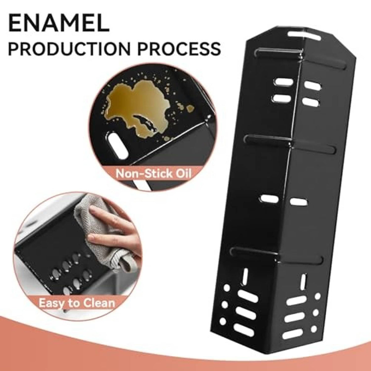 Black enameled grill heat plate panel with non-stick oil and easy-clean coating