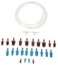 Bleeder kit set: white hose, two clips, assorted red and blue fittings