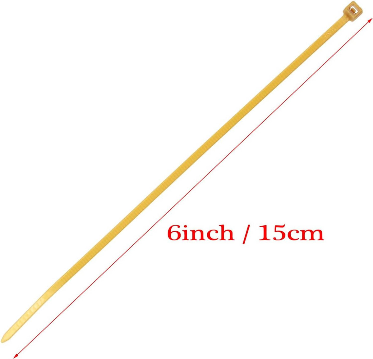 Gold nylon zip cable tie, 6 inch (15 cm) long with locking head