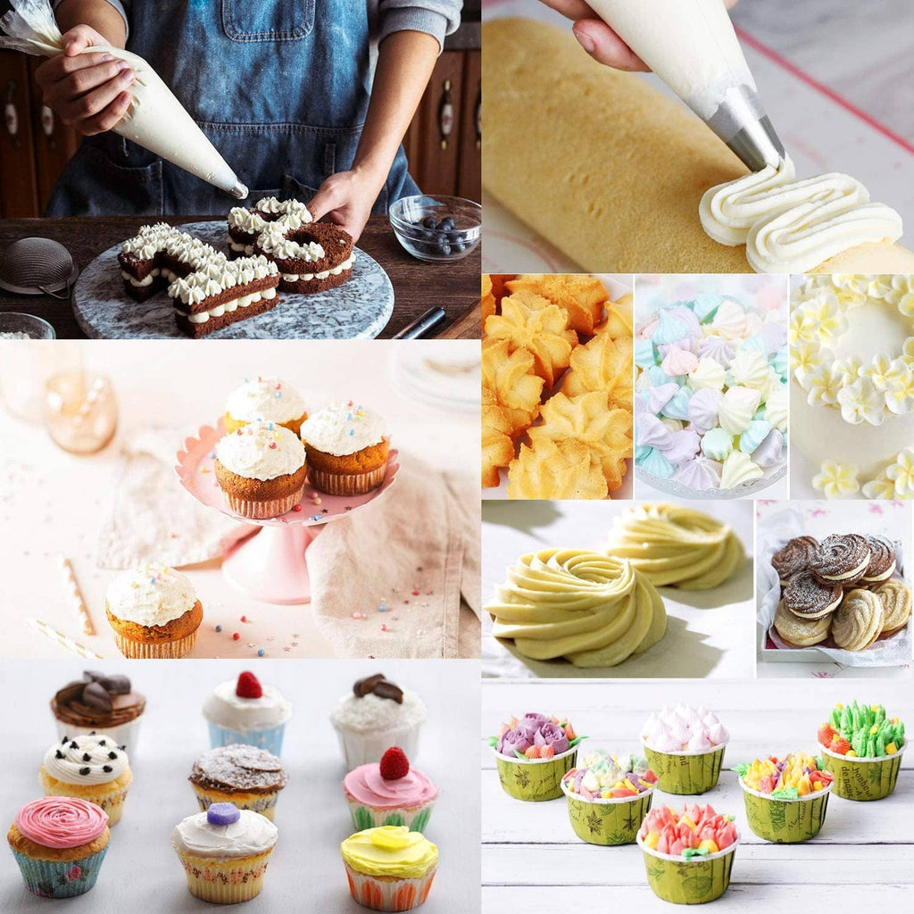 Disposable tipless piping bags decorating cupcakes and cakes with frosting