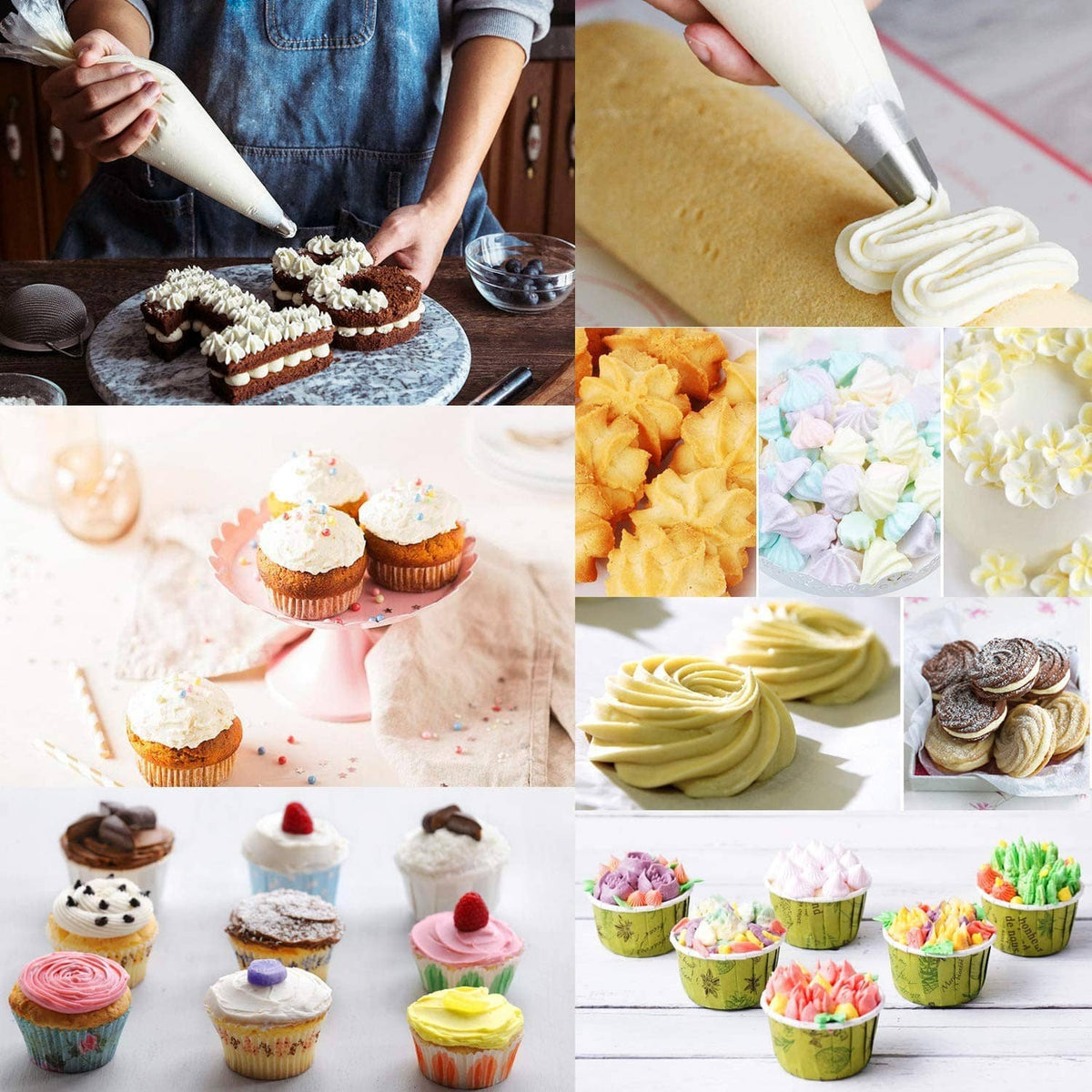 Disposable tipless piping bags decorating cupcakes and cakes with frosting