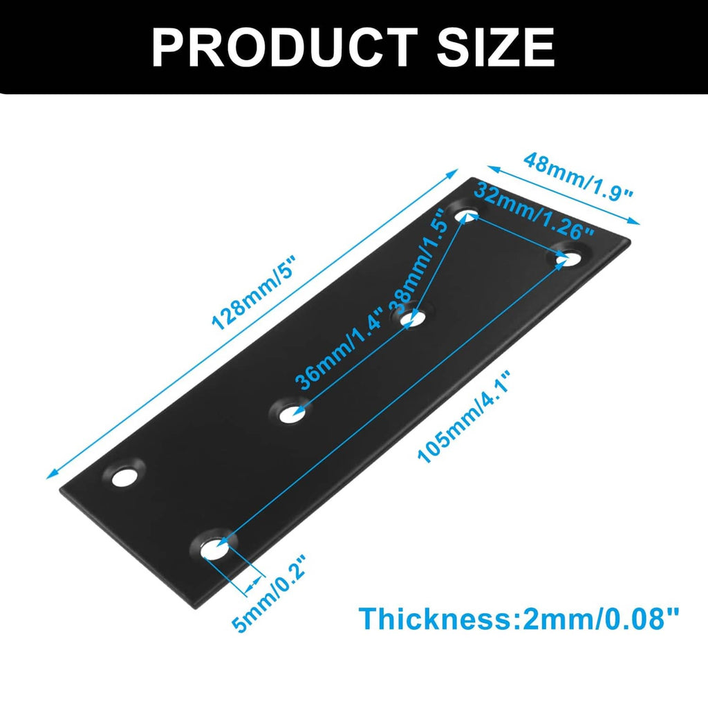 Murtenze black stainless steel mending plate with multiple mounting holes, single piece