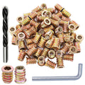 Gold threaded wood inserts with internal threads and hex drive, 100-count set