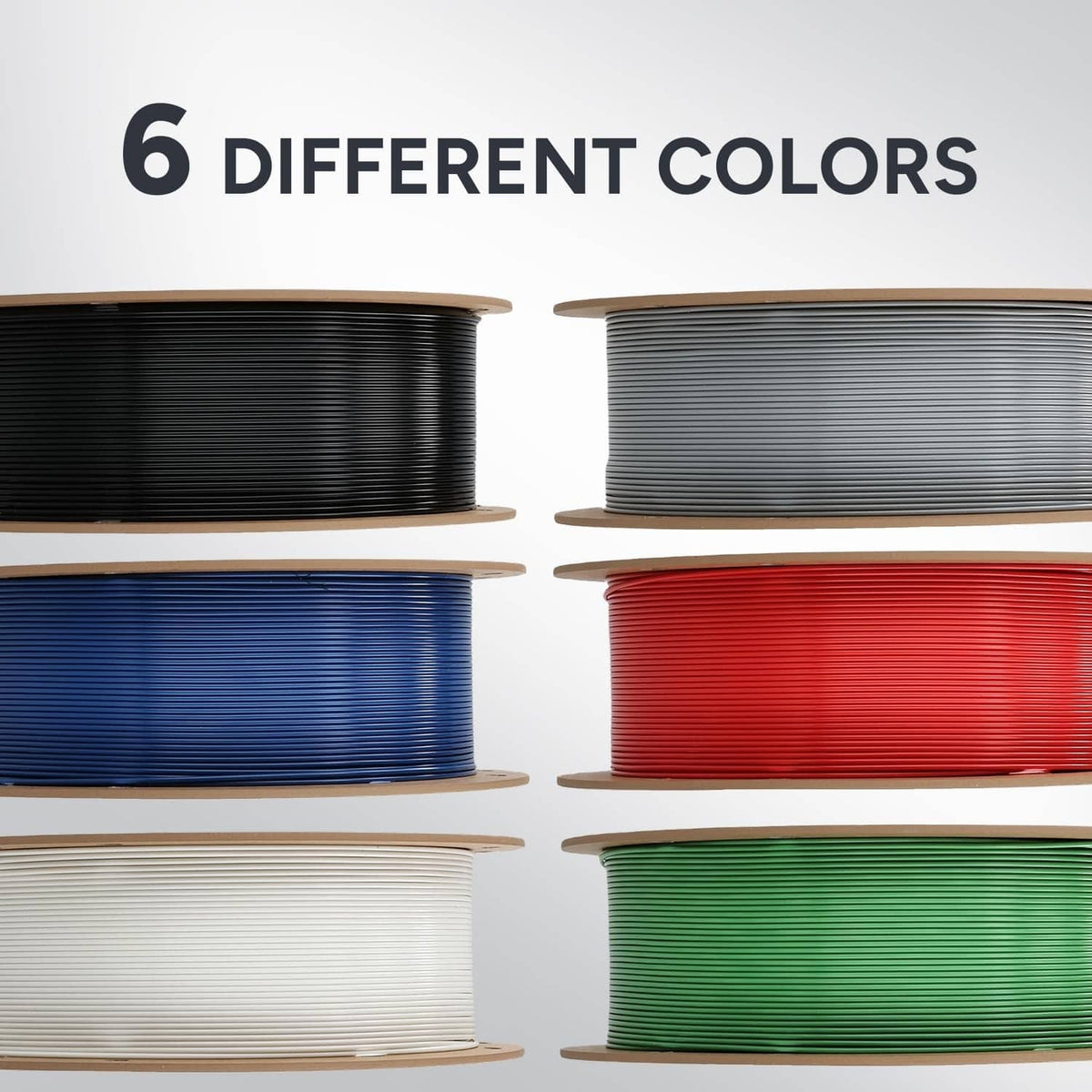 Six filament color spools on reels