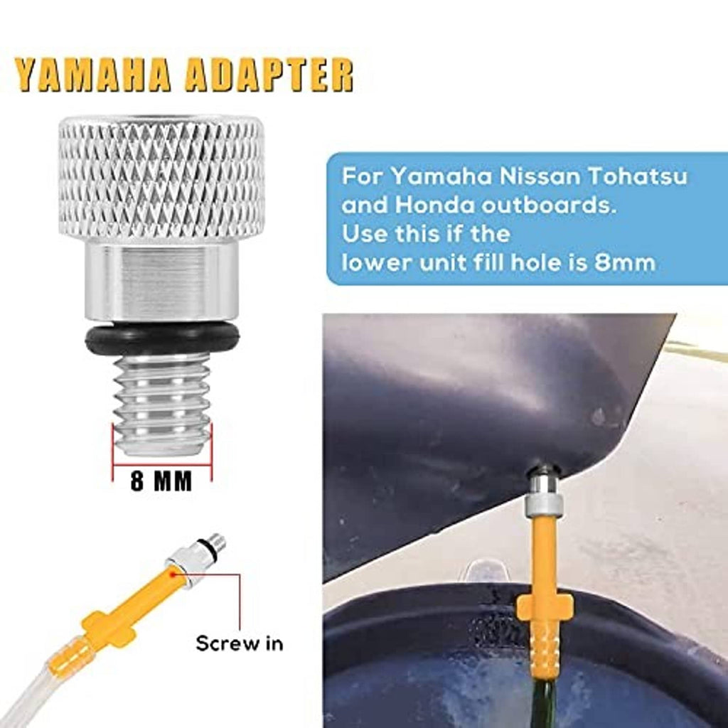 Threaded adapter for gear lube transfer pump, silver metal fitting with orange/yellow connector