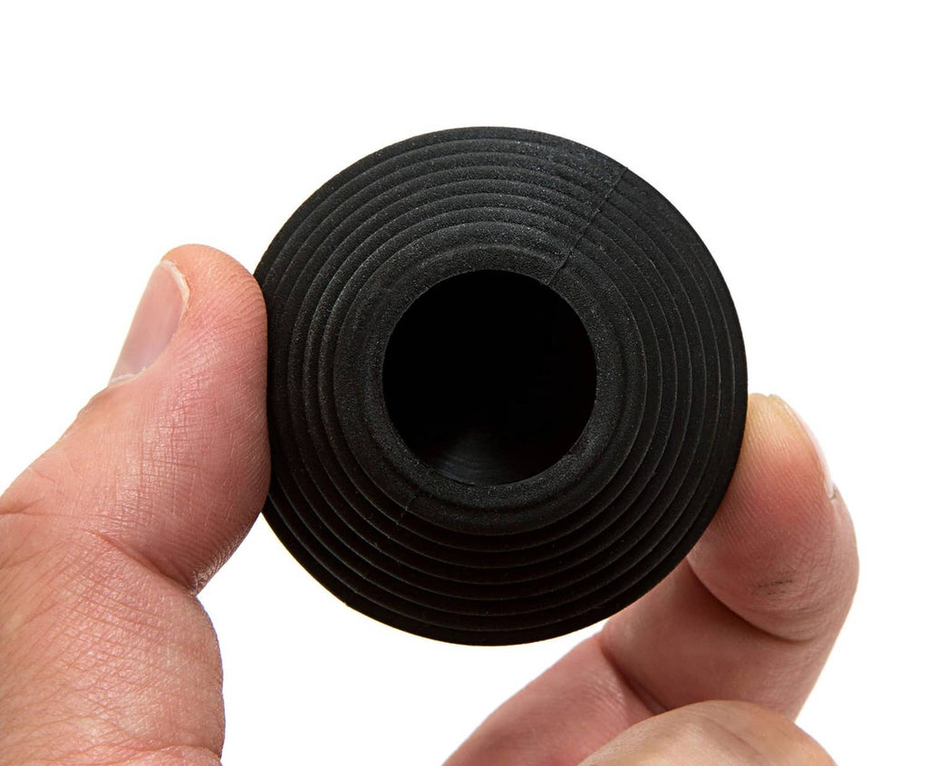 Black universal stopper plug underside view with hollow opening, two-pack