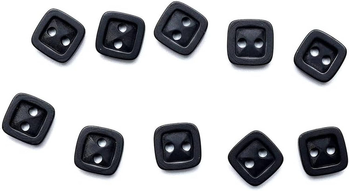 Black square 2-hole resin buttons (set of 10) arranged in a grid