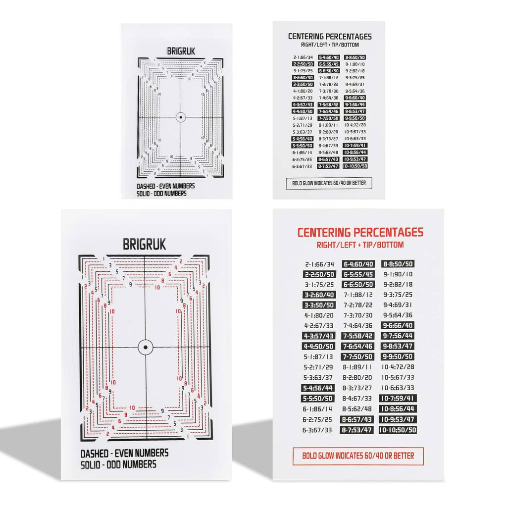 BRIGRUK centering percentage chart tool cards, two sheets with grid diagrams