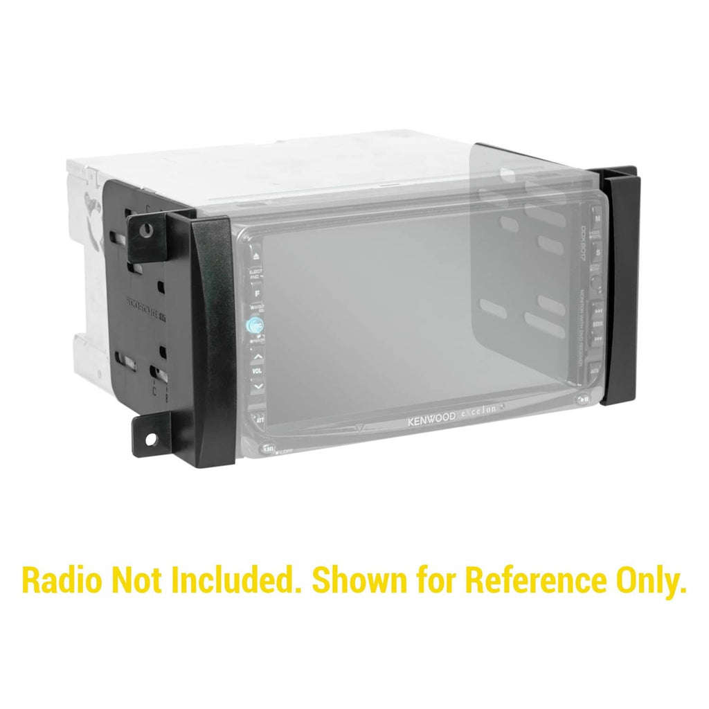 Double DIN dash kit with black brackets and clear radio mounting frame