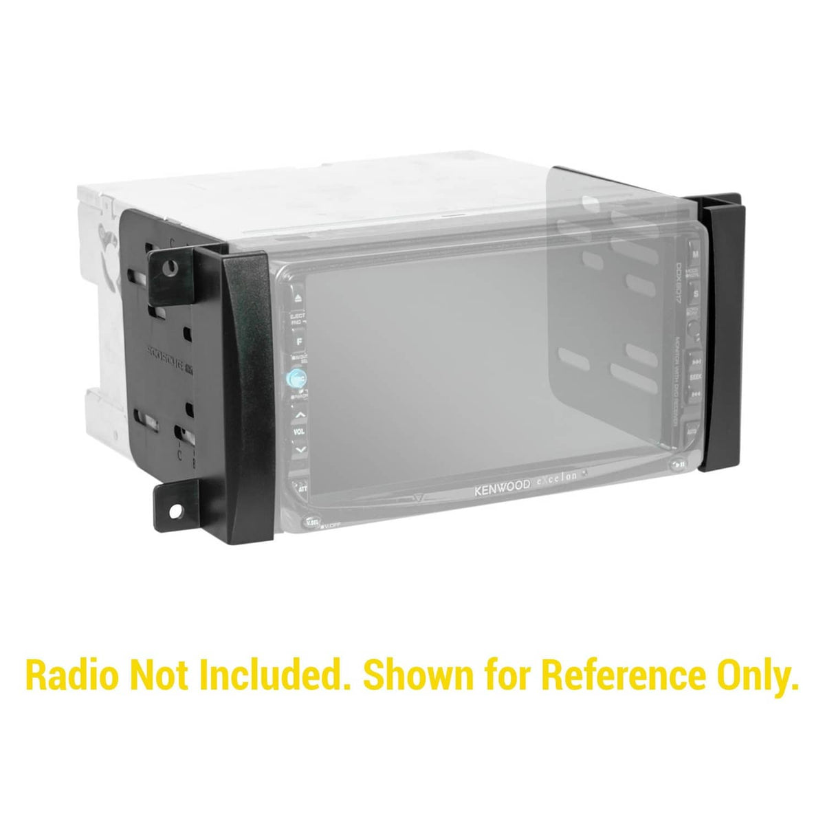 Double DIN dash kit with black brackets and clear radio mounting frame
