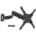 Black height-adjustable TV wall mount bracket with tilting arms and VESA mounting plate
