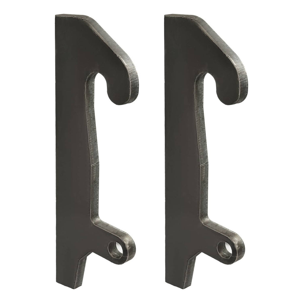 Loader bracket ear mounts, two tall black fork-shaped parts with bolt hole at base.